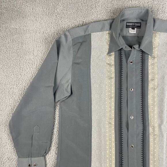 Husky Club Men's XL Gray Patterned Polyester Rayon Long Sleeve Button Up Shirt - Picture 4 of 16